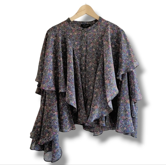 Ted Baker- Pinku Retro Flood Printed Ruffle Blouse - Picture 2 of 13